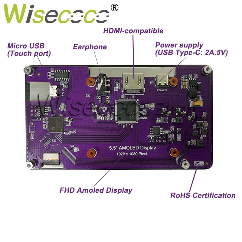 Monitor OLED FHD 5.5 Inci Layar Raspberry Pi Semua Dalam Satu Layar 1920X1080 LCD Layar Sentuh Modul Kotak Permainan Tampilan Port Tipe C
