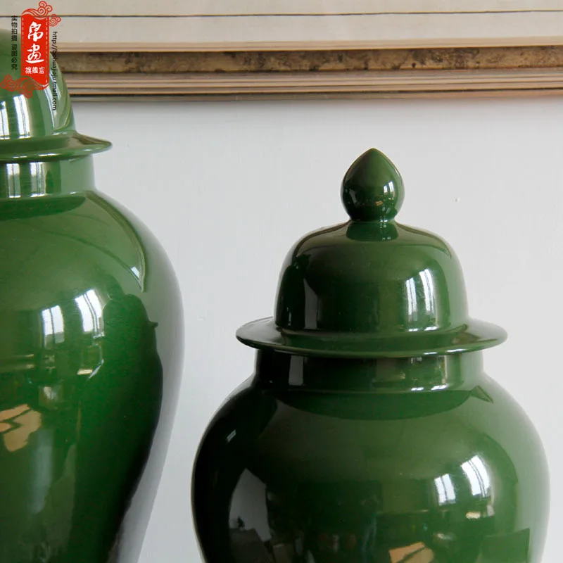 YFY Jingdezhen ceramics, olive green ceramic general's jar, fresh natural home monochrome glaze decorative porcelain