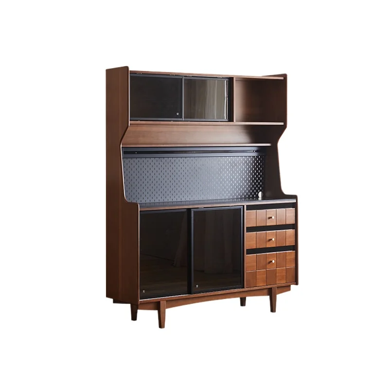 

1Solid wood integrated storage cabinet against the wall, living room coffee machine placement table, retro dining side cabinet