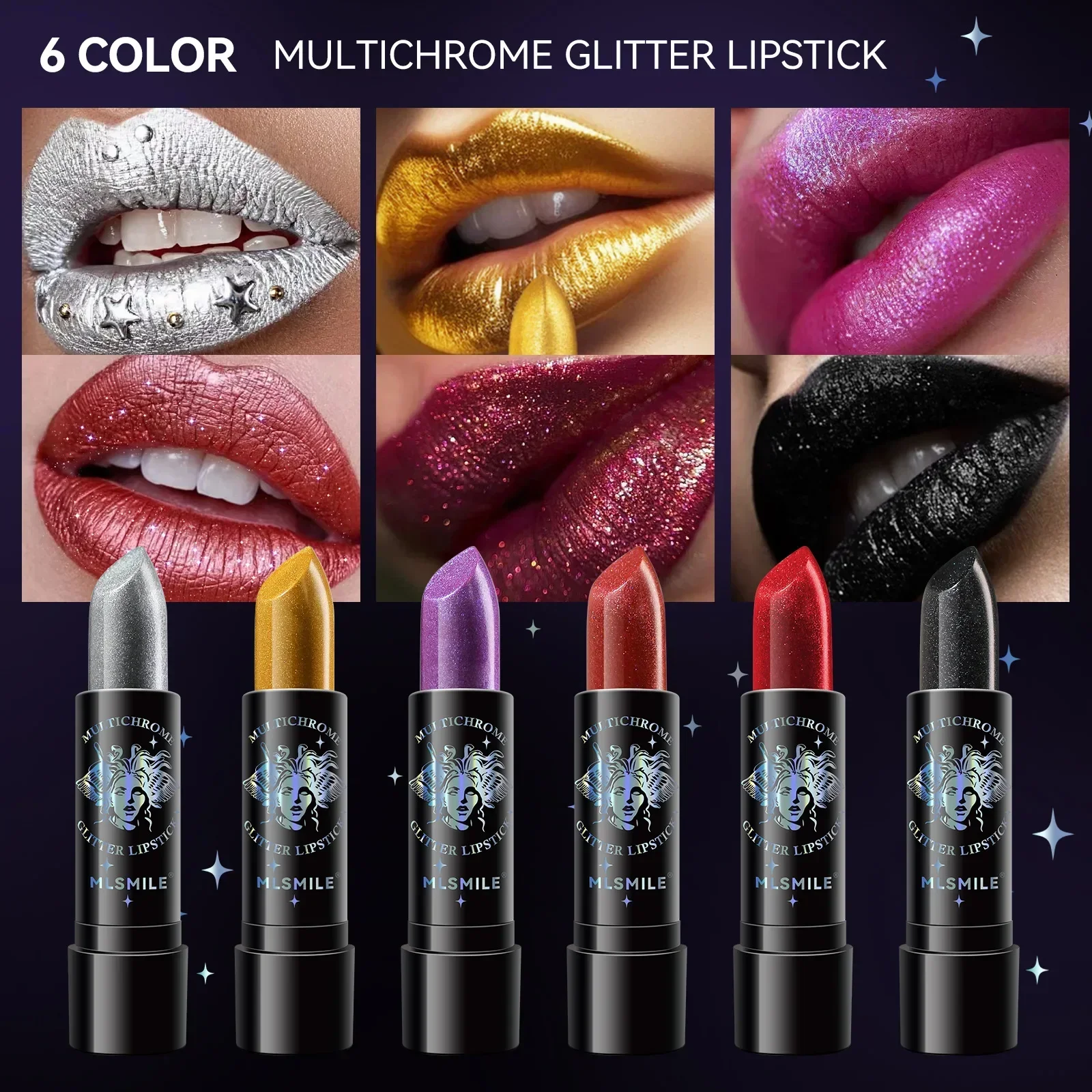 Rouge à lèvres diamant hydratant luxueux, noir et rouge, avec paillettes intenses, perles, or, argent, pour les beautés de célébration de noël