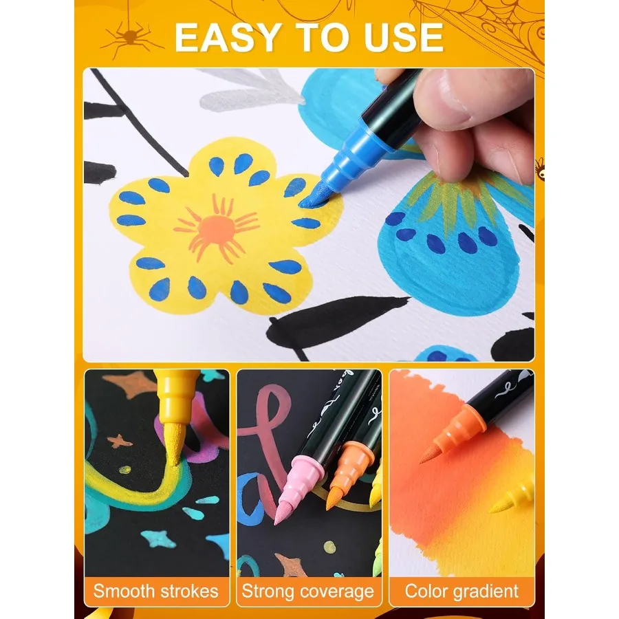 ปากกาสีอะคริลิค 30 สี กันน้ำ หัวคู่ พร้อมพู่กัน หัวแหลม สำหรับเด็ก ระบายสีหิน