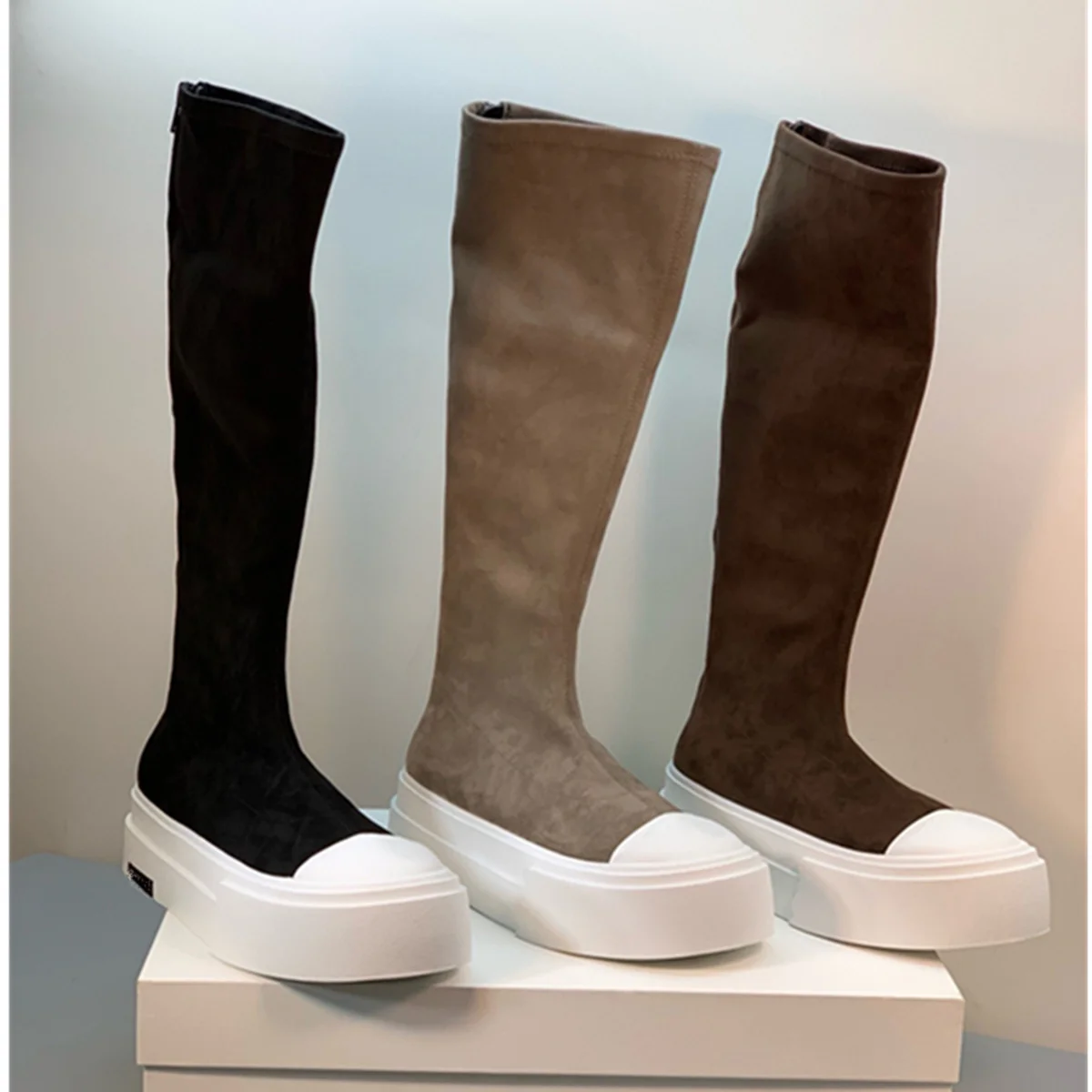 

Maxdutti Top Quality Knee Boot Thick-soled Classic Round-Toe Stretch Boots Minimalist Fashion Blogger High Boots Shoes Women