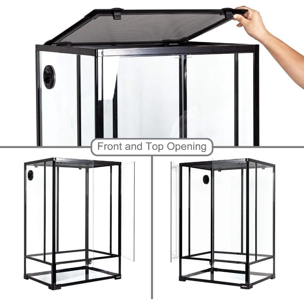 Reptile Tall Glass Terrarium Rainforest Habitat Double Hinge Door with Screen Ventilation 67 Gallon Reptile Terrarium