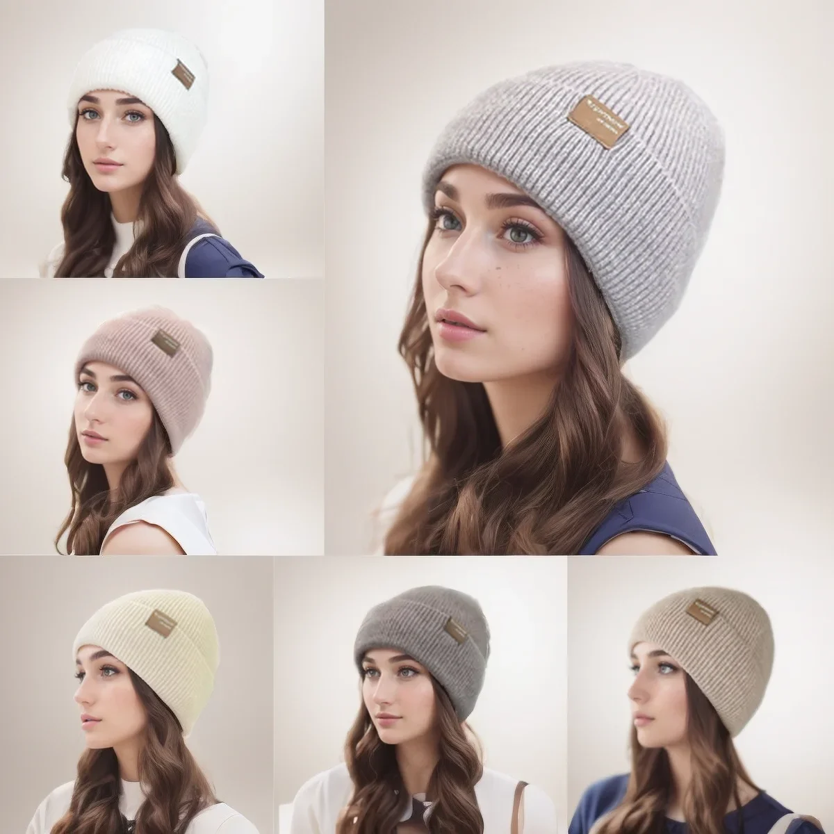 

Leather Label Decoration Brimless Hat Solid Color Thickened Knitted Hat Winter Warmth Fleece Anti Cold Ear Protection Cold Hat