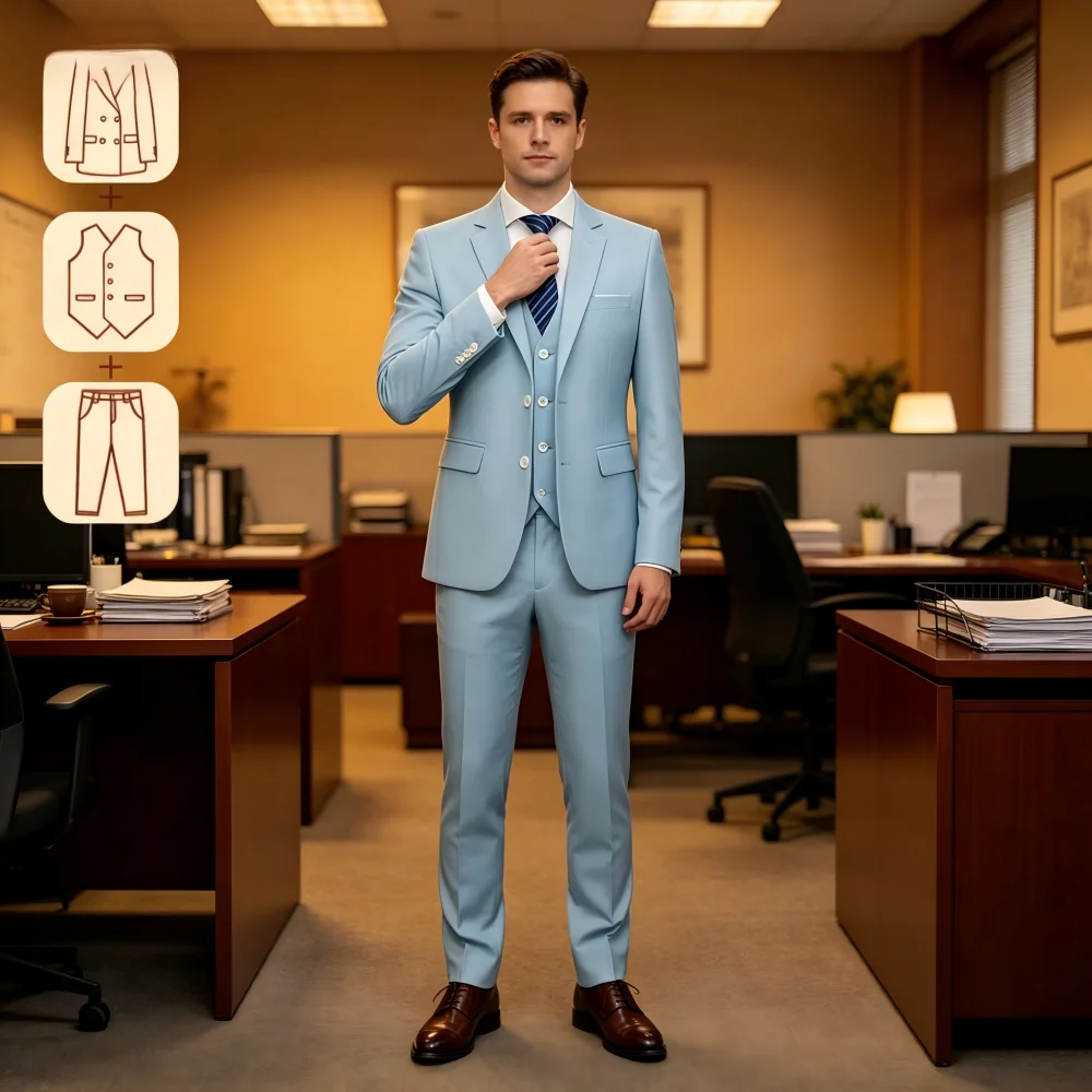 

Men's Business Casual Suit for Weddings, Genuine Blazer, Vest and Pants, Big & Tall,Slim Fit Waistcoat, Dress Trousers, US Size