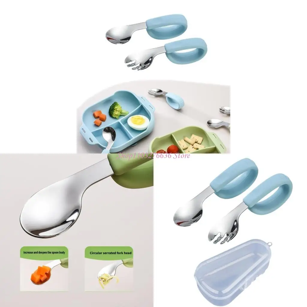 

R6FD Baby Feeding Utensils Set for Easy Feeding Training Ergonomic Design Spoon Fork