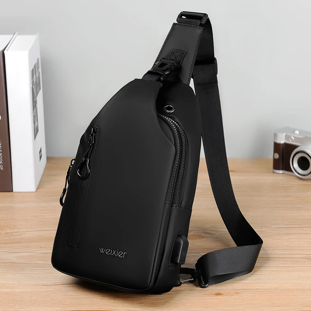 Oxford Chest Pack for Men, Porta de carregamento USB, Ciclismo Crossbody Bag, Preto, Viagem