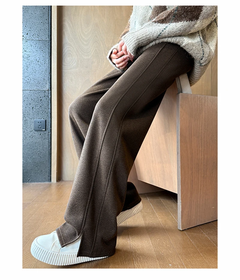 Kunstwollhose mit weitem Bein für Damen, modische elegante Baggy-Hose, Herbst-Winter-Bürohose für Damen, koreanische High-Waist-Straight-Hose, neu – Detail 24