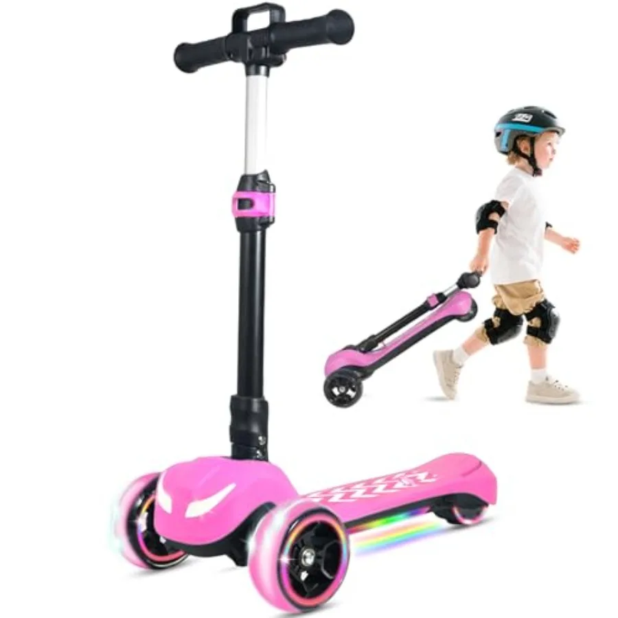 

Electric Scooter for Ages 3-12 Full Body Lights Up Wide Deck 3 Adjustable Heights 5MPH Safe Speed 90min Riding Foldable 3 Wheel