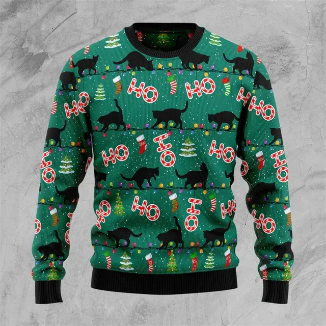 2024-2025 3d Printed Cat Christmas Sweater For Men Animal Pets Graphic Ugly Christmas Sweatshirts Tops New Year Festival