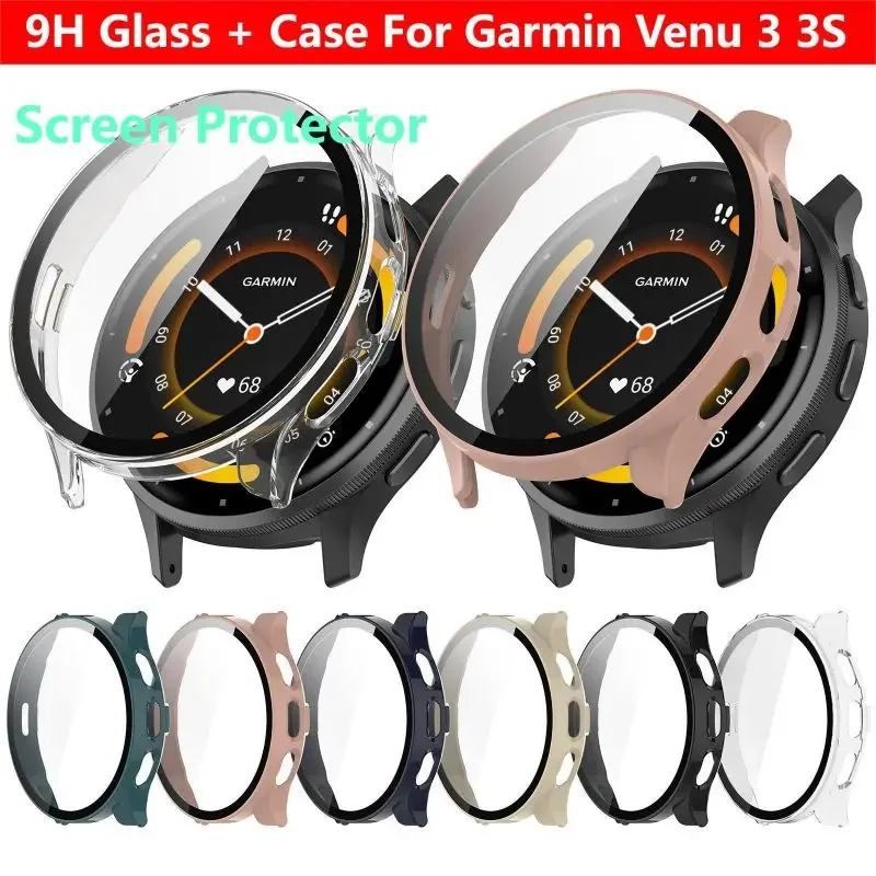 Capa de vidro para garmin venu 3 3s pulseira de relógio inteligente protetor pára-choques venu3 venu3s protetor de tela acessórios
