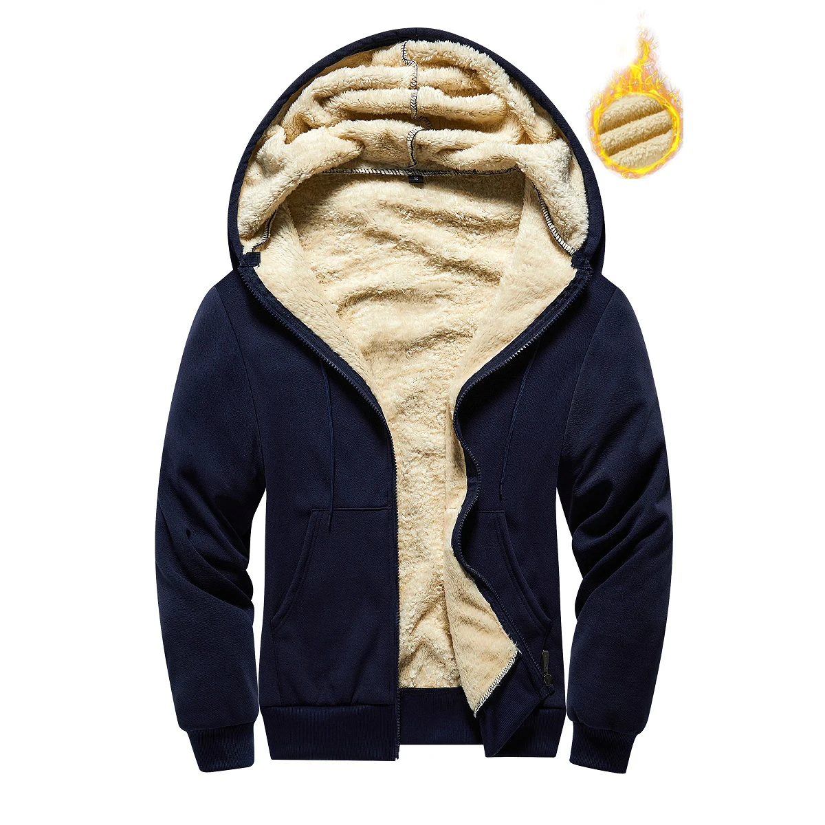 Moletom de inverno masculino de lã de cordeiro moletom com capuz de lã grossa jaqueta cardigã casual jaqueta de lã de cor sólida casual