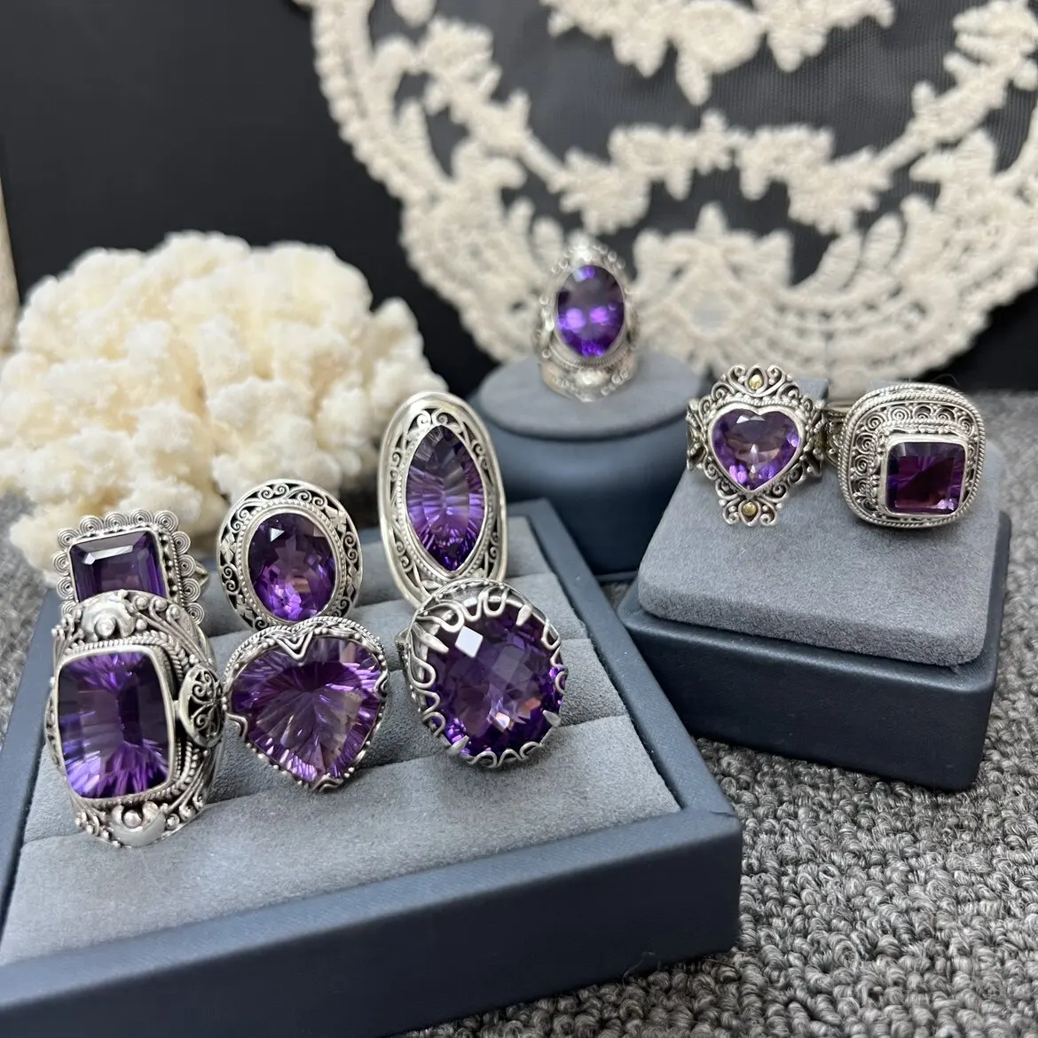 Natural Amethyst Gemstone Ring 925 Sterling Silver Large Stone Vintage Handcrafted Fine Jewelry Gala Daily For Men And Women
