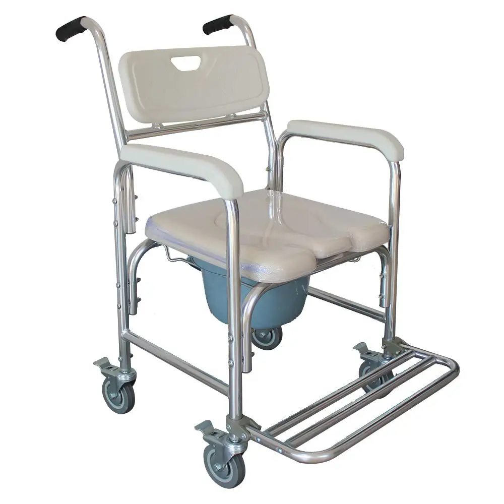 Bedside Commode Chair, 4 in 1 Rolling Shower Wheelchair with Arms