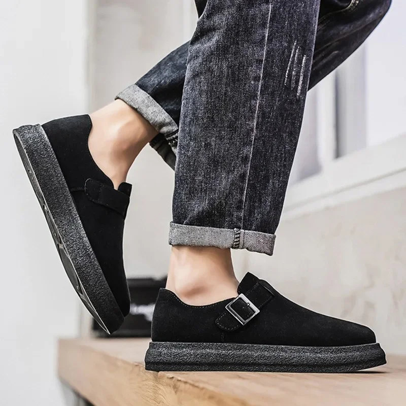 Men's Loafers  Suede Leather Casual Shoe Retro Brown Men Fashion Comfort Slip-On Platform Shoes Men Zapatos De Hombre