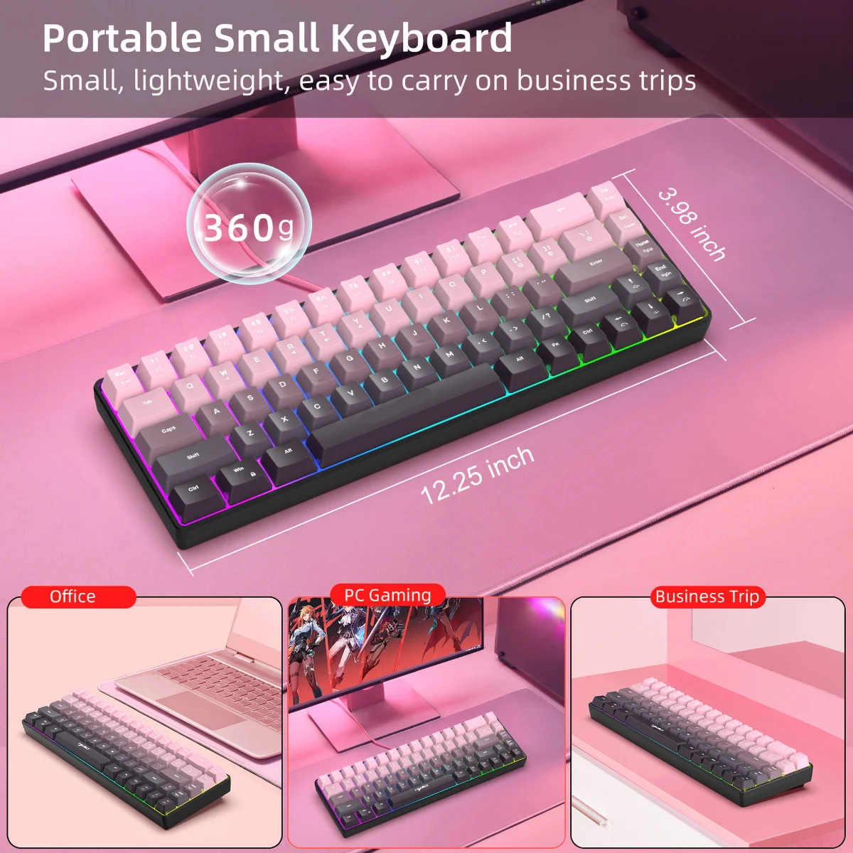 New Compact 68-Key Gradient-Colored Wired Mechanical Keyboard Multi-Device Connection Ergonomics Gaming RGB