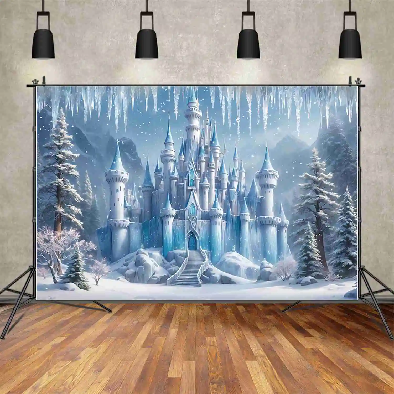 MOON.QG Frozen Birthday Photozone Background Girls Princess Castle Decoration Photocall Backdrop Photography Photo shoot Props