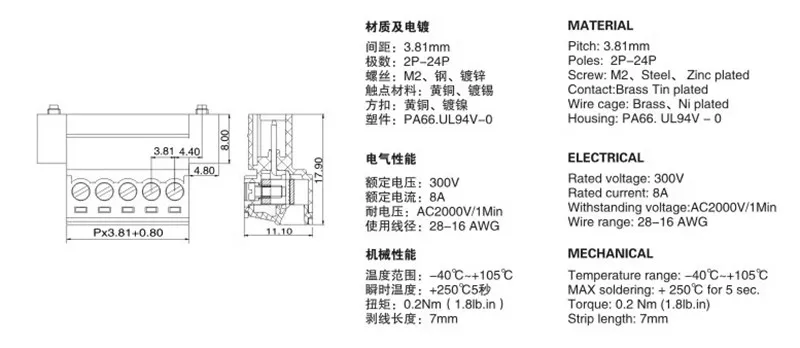 5Sets 15EDG 3,81 2/3/4/5/6 Pin lötfreie Stoßschrauben Sicherer Klemmenblock-Anschluss 3,81 mm Rastermaß Stecker + Pin-Header-Buchse – Detail 4