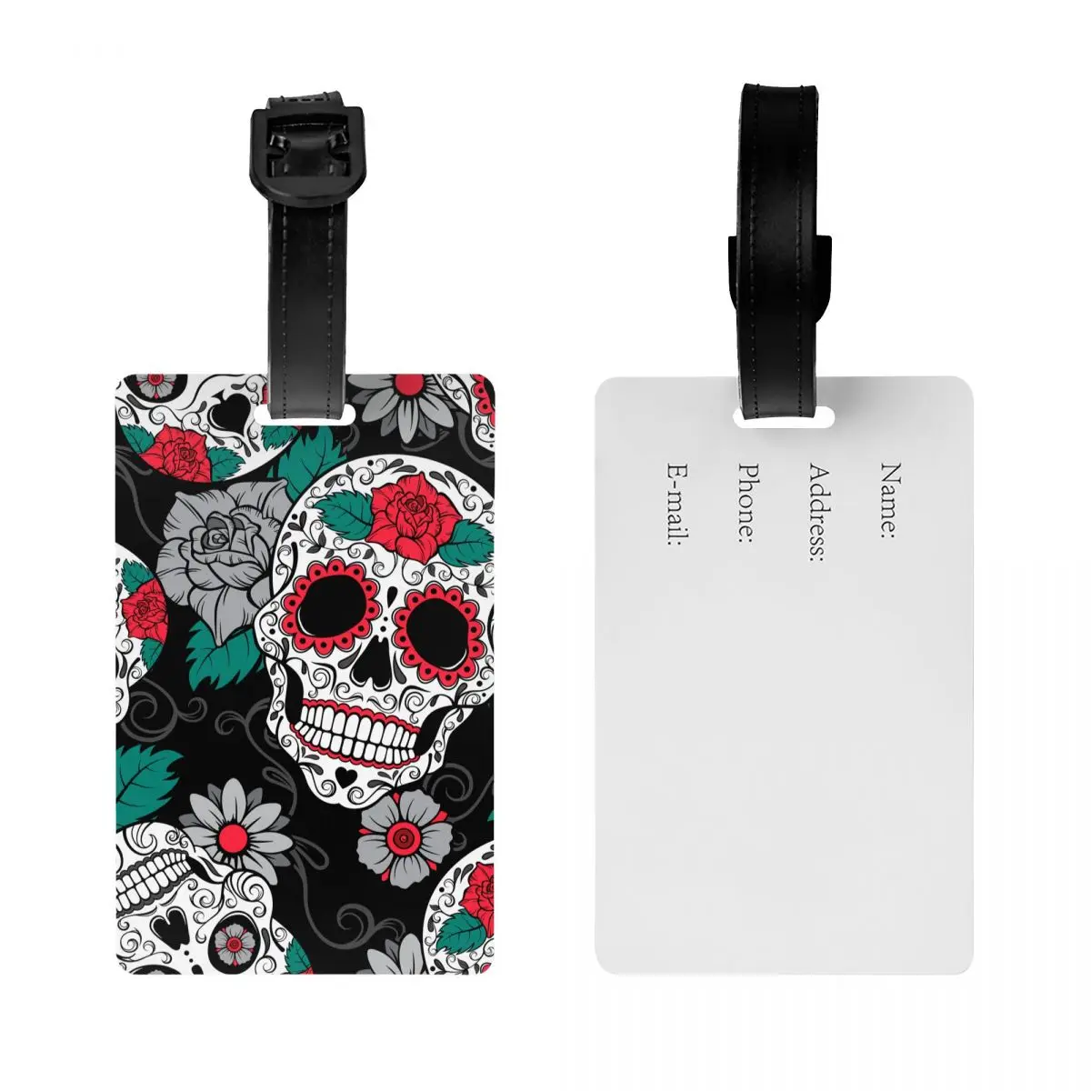 Custom Gothic Floral Skulls Luggage Tag Privacy Protection Baggage Tags Travel Bag Labels Suitcase