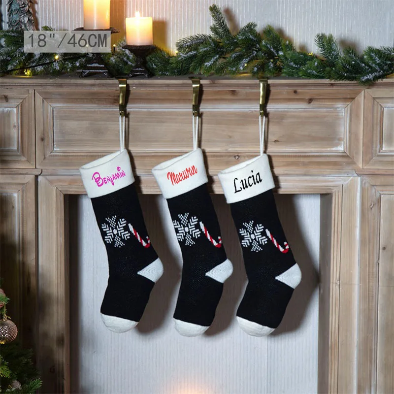 Personalized Embroidered Knitted Christmas Gift Bag Plush Decorative Socks Wool Christmas Socks Pendant Cane Candy Snowflake Gif