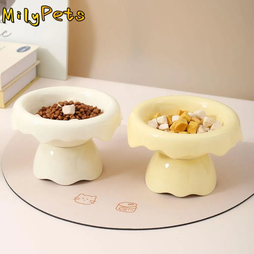 Anti Knock Ceramic Petal Cat Bowl Cute Multi-use Pet High Foot Bowl Large Capacity Removable Pet Drinking Feeder Kitten Puppy