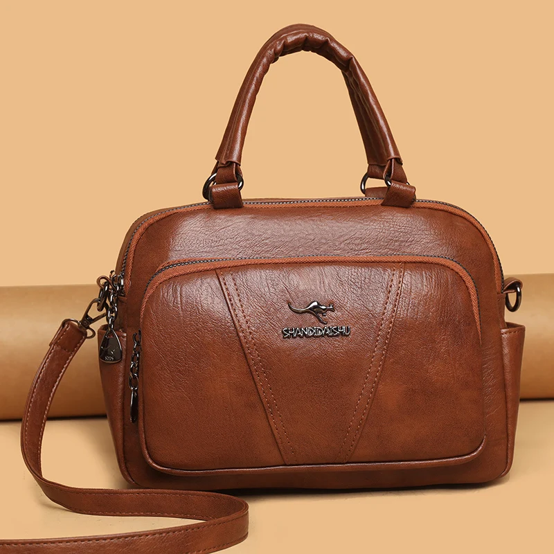 

Fashion Vintage Women Shoulder Bag Large Capacity Ladies Commute Tote Purse Handbags Solid Color Pu Leather Female Messenger Bag