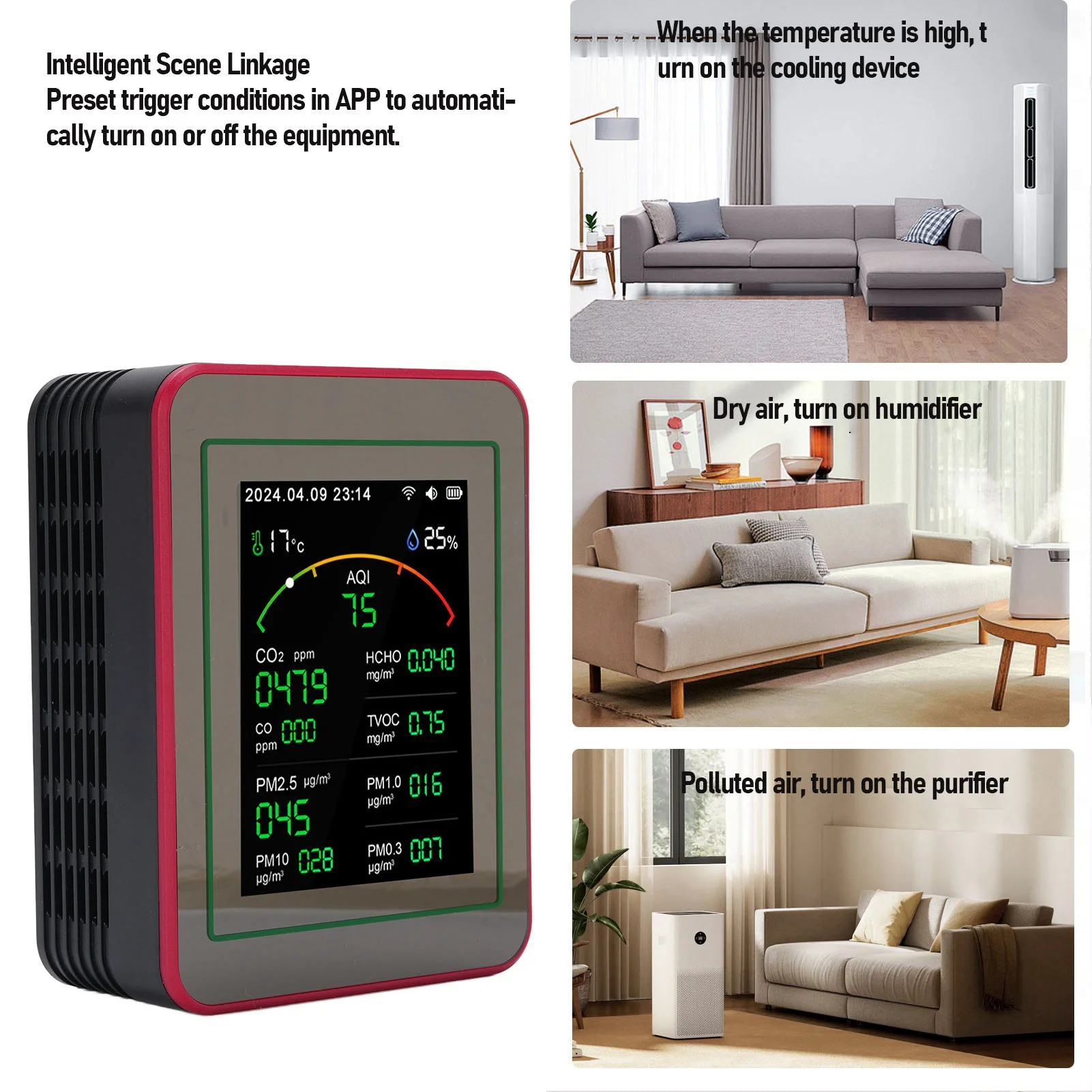 Penguji Kualitas Udara Sensitivitas Tinggi Layar HD 2.8 Inci Penguji Kualitas Udara Pengatur Waktu Kelembaban Suhu Multifungsi untuk Rumah