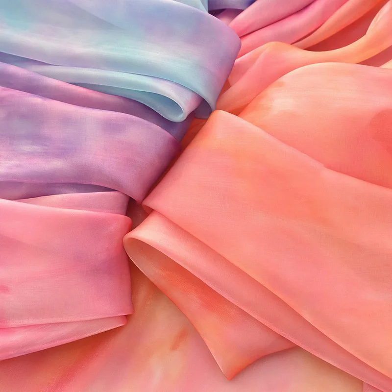 

Gradient Organza Rainbow Sheer Fabric Shiny Glossy Flowing Colorful Material Light Effect Evening Dress Skirt Decoration Cloth