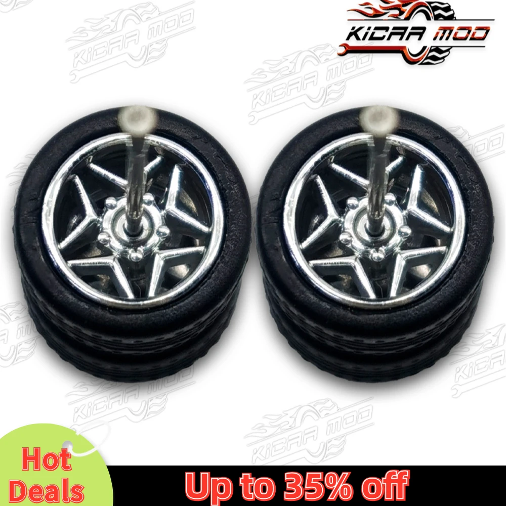 Roda mobil Model 1/64 dengan ban karet dapat dilepas Pentagram suku cadang Refitting untuk mainan Diecast Hot Wheels Matchbox D:11mm 1 Set