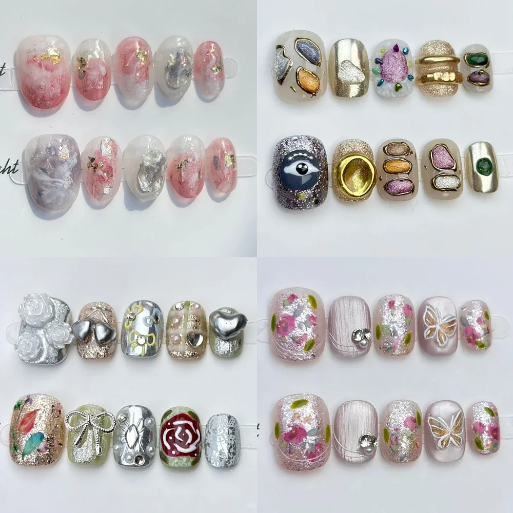 

Simplicity Flower Handmade Short Square Press On Nails Cat's Eye Shiny Portable High Quality Manicure Girl Gift Nails Sticker