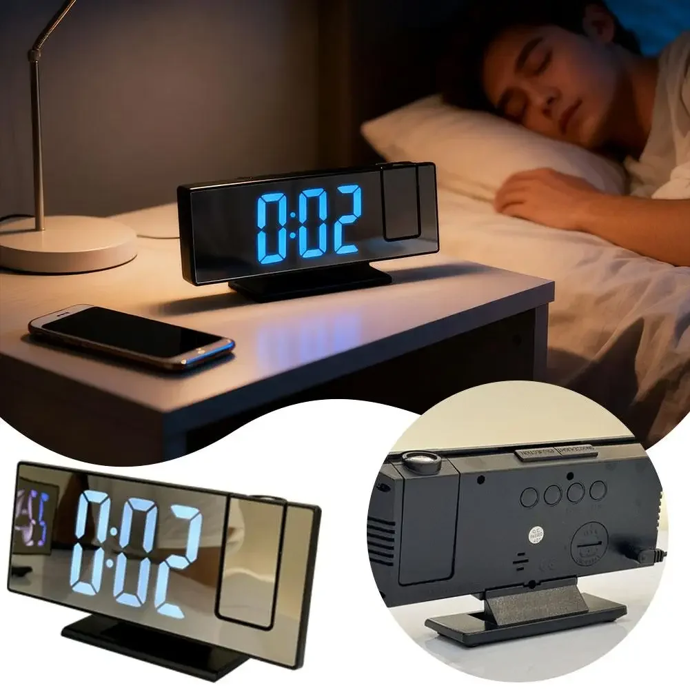 Mirror Projection Alarm Clock Large LED Digital Time Temperature Display USB Powered Luxury Bedroom Desktop Living Room Decor