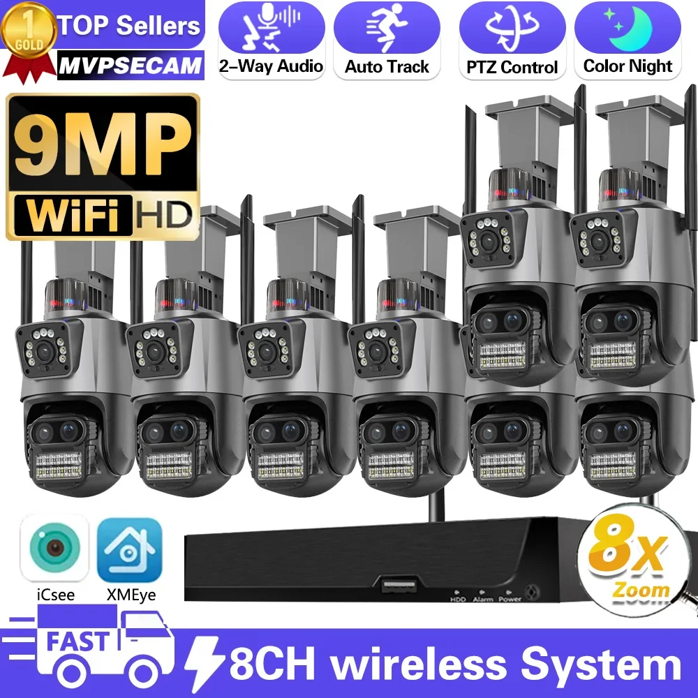 8CH 5K 9MP Dual Lens Wireless CCTV Camera System Ai Auto Tracking PTZ IP Camera Video Surveillance 5MP Wifi NVR Security System