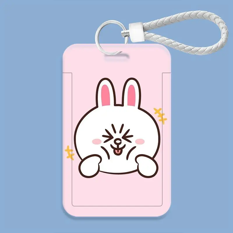 LINEFRIENDS Kartenhalter Braunbär und Cony Hase Cartoon Niedlich Tragbar Dick Langlebig Schüler-Bus- und Essenskartenschutz – Detail 4