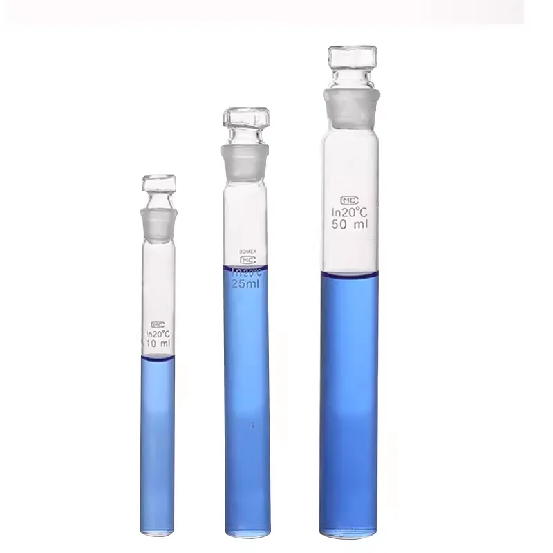 Tubo colorimétrico de vidrio con media escala, tubo colorimétrico de fondo plano, 10, 25, 50, 100mL, análisis colorimétrico de laboratorio