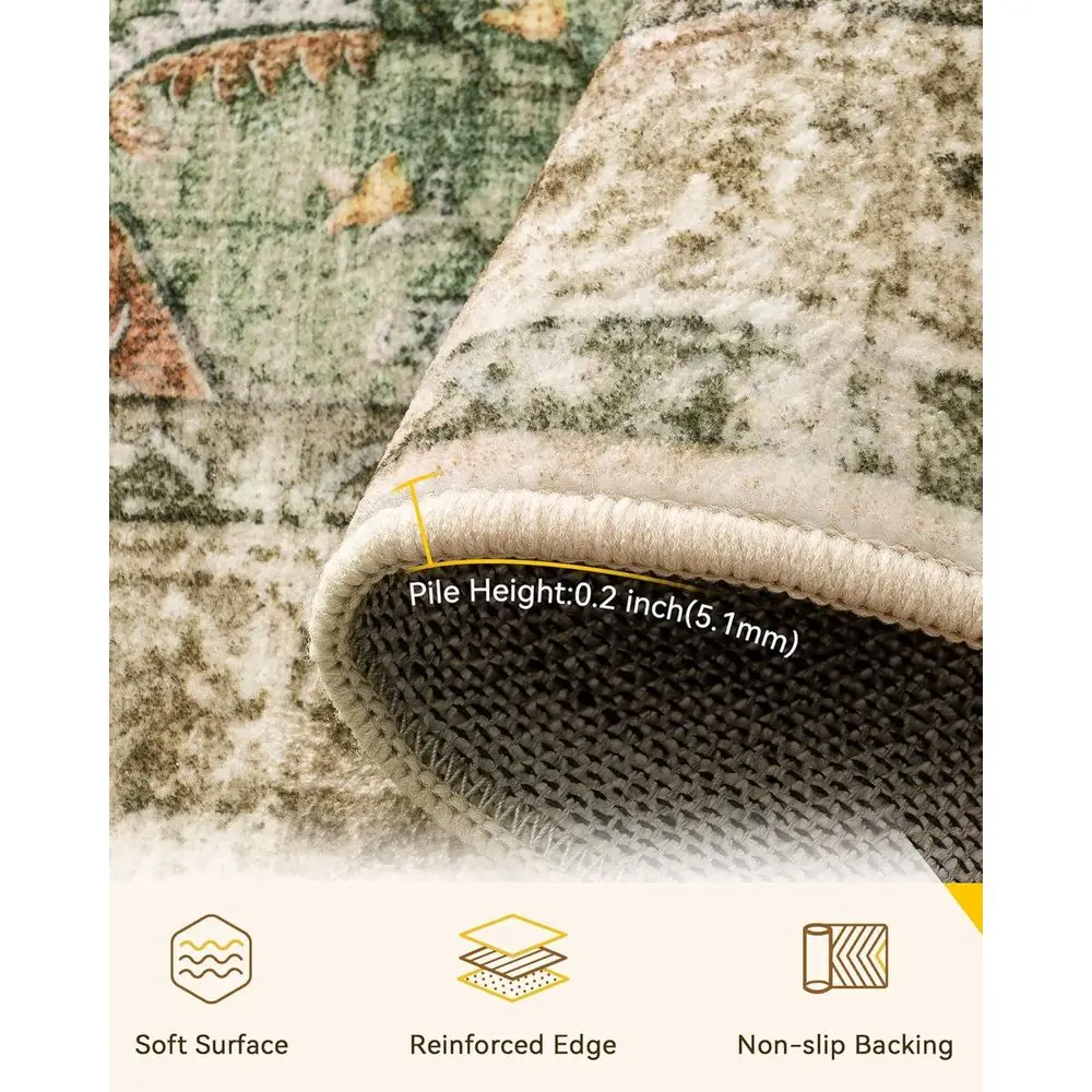 سجادة منطقة ميدالية زهرية عتيقة، 5 × 7 أقدام، قابلة للغسل، غير قابلة للانزلاق، نمط متعثر، مناسبة لغرفة المعيشة وغرفة النوم وتناول الطعام