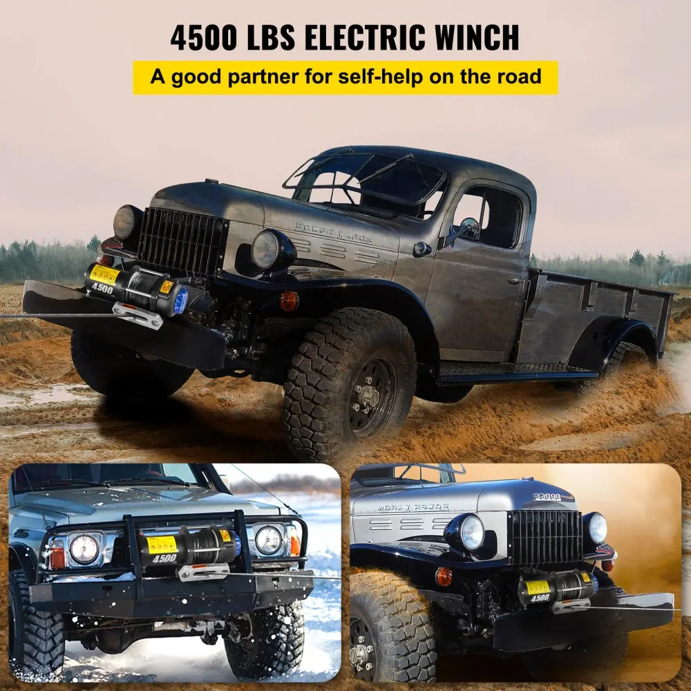 VEVOR Electric Winch Truck Winch 12V 4500LBS Synthetic Rope Off Road Waterproof ATV UTV Winches w/ Wireless Remote