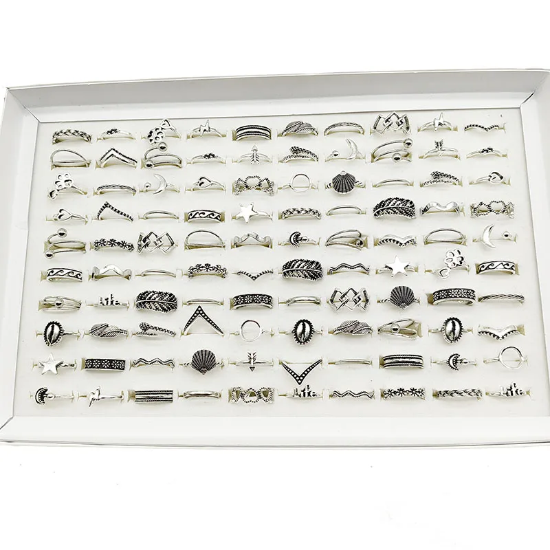 30 teil/los Großhandel Fabrik Vintage Shell Geschnitzte Blatt Finger Ringe Für Frauen Schwarz Emaille Große Blume Stern Mond Party Schmuck geschenk – Detail 23