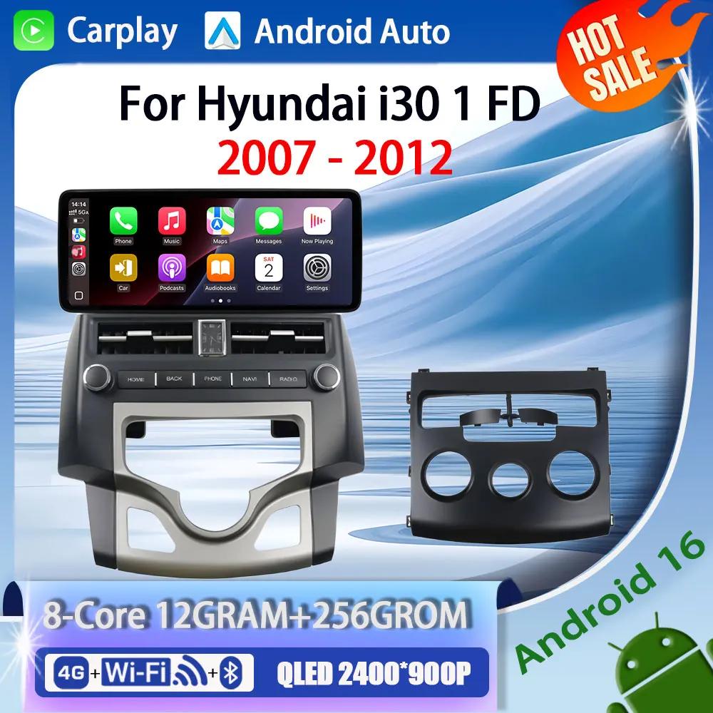 Autoradio für Hyundai i30 1 FD 2007 - 2012 Video-Multimedia-Player GPS Navi Stereo WiFi 4G BT CarPlay Auto-Zubehör 2K QLED