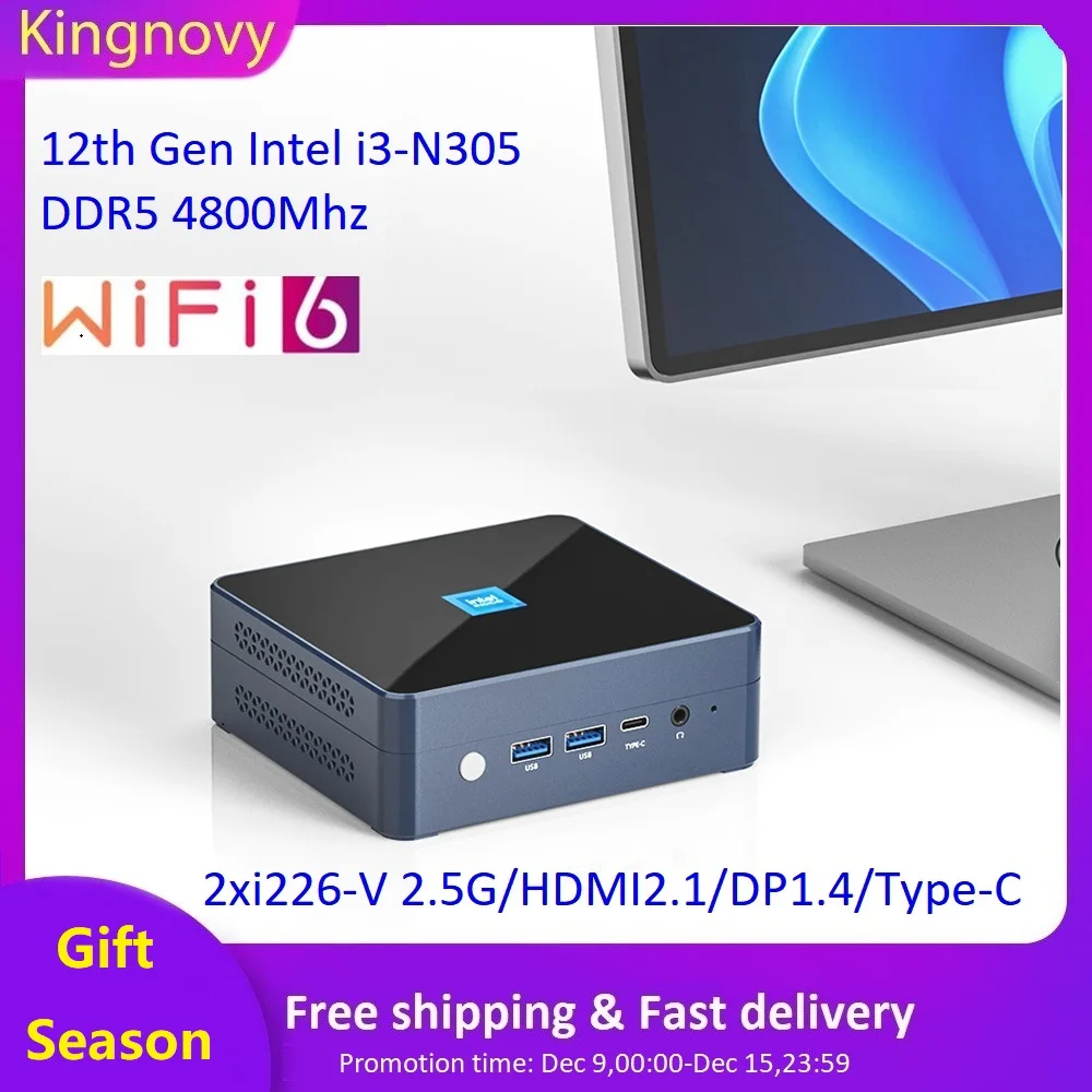 Kingnovy M9S Mini PC Gamer 12th Gen Intel i3 N305 N300 N200 DDR5 PCIE3.0 2xi226-V 2.5G Firewall PC Windows 11 computer NUC WiFi6