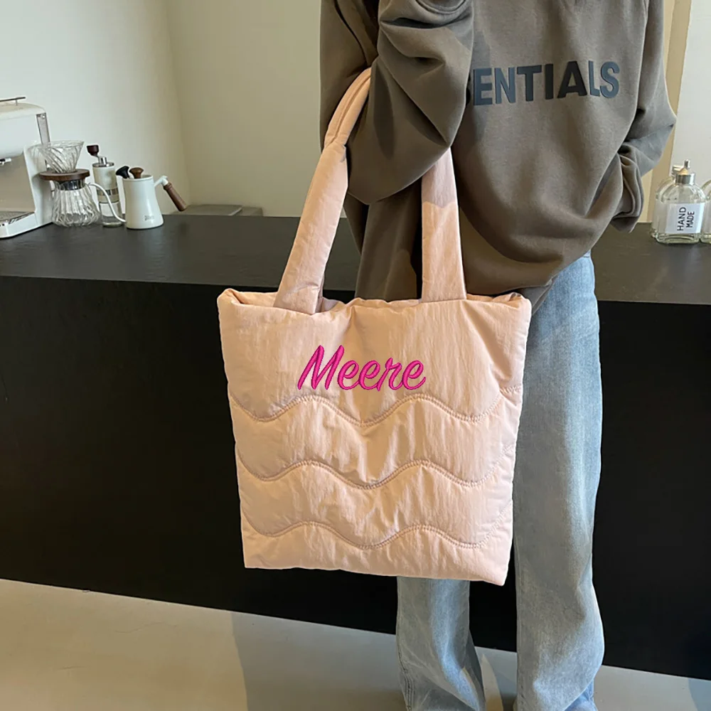 

New Large Capacity Shoulder Bag, Wave Patterned Embroidered Handbag, Fashionable And Casual Customizable Embroidered Tote Bag