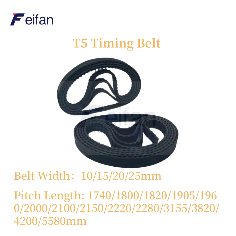 

Feifan 1pc Metric Trapezoid T5 Timing belt Lp=1740 1760 1800 1820 1905 1960 2000 2150 2220 2280 3155 3820 4200 5580Width 10-25mm