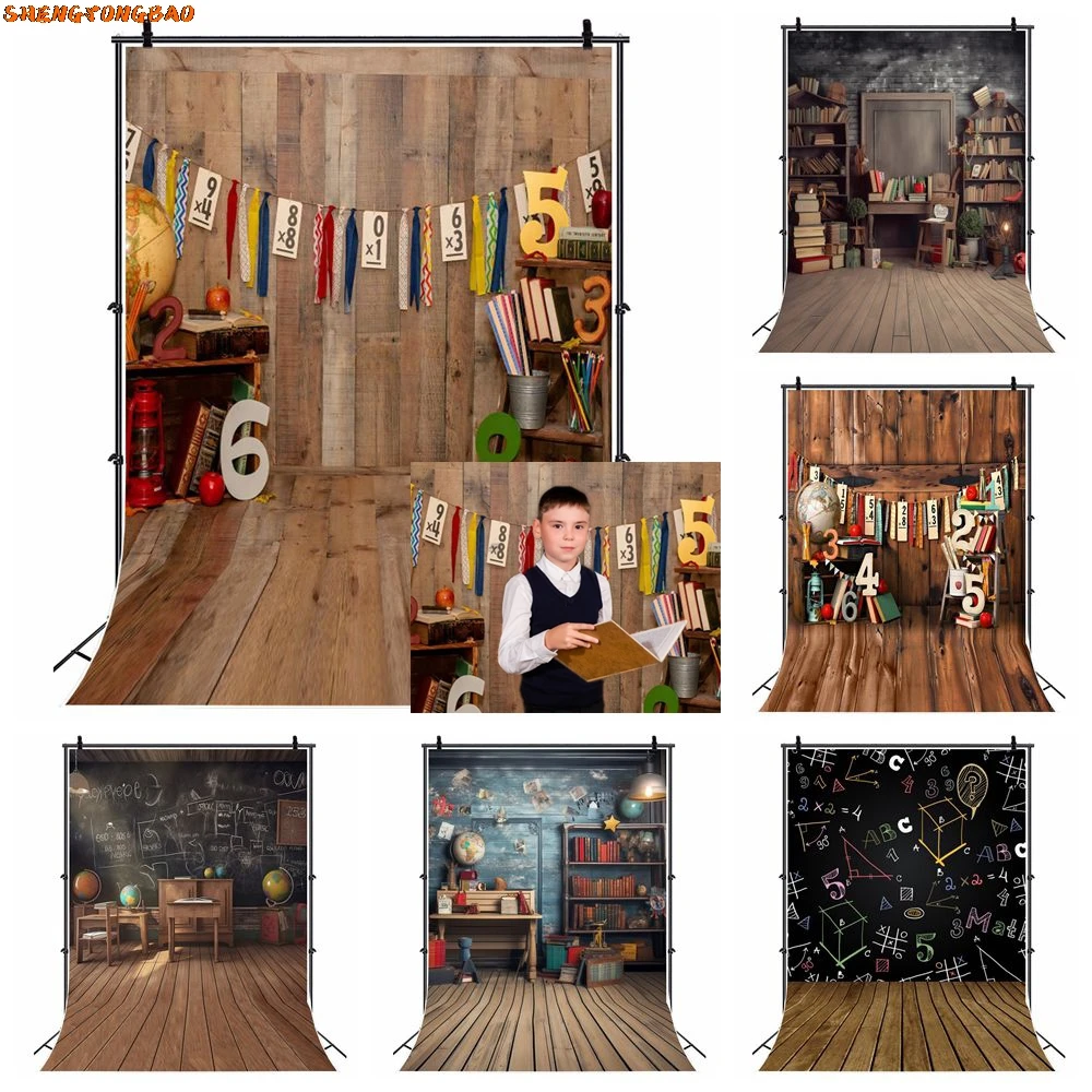 Back to School Wooden Board Bookshelf Portrait Backdrops Library Study Room Decor Photocall Photography Background Photo Studio