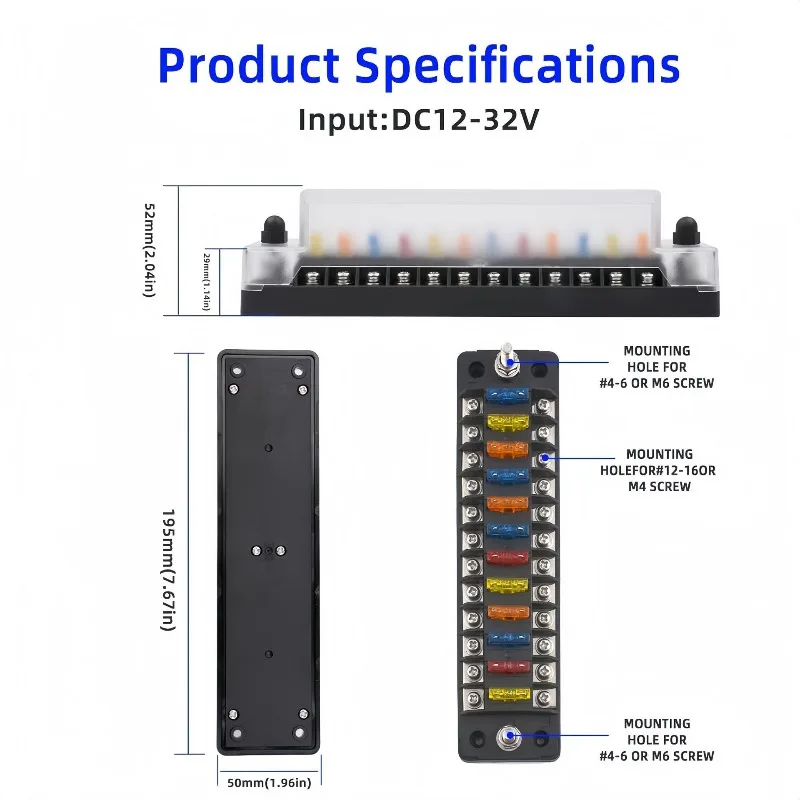 Suitable for car fuse box marine car accessories insert screw type with negative LED indicator multi-way fuse box