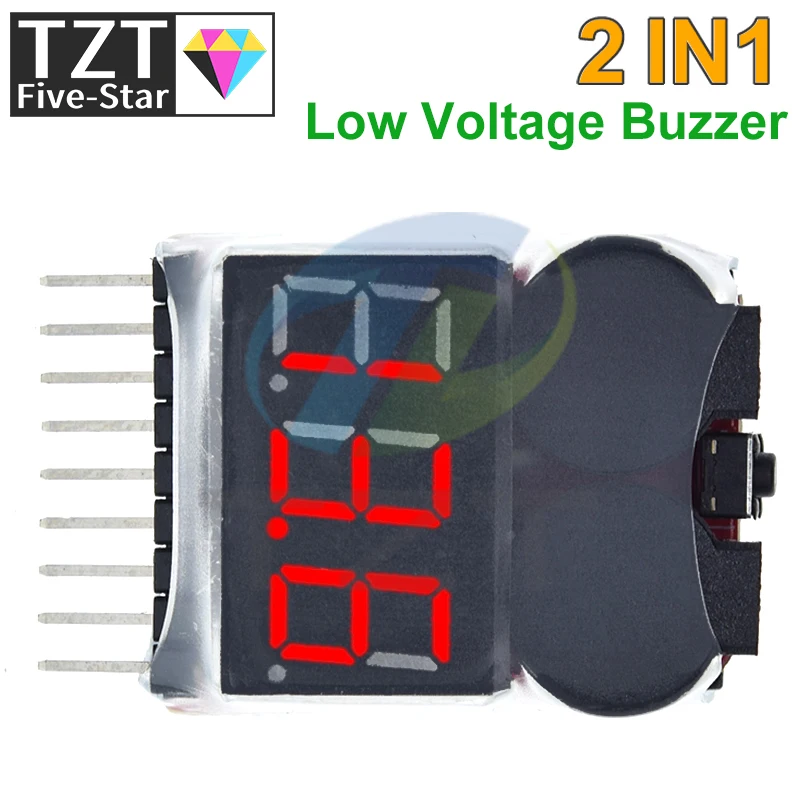 TZT 1-8S Lipo/Li-ion/Fe RC helicopter airplane boat etc Battery Voltage 2 IN1 Tester Low Voltage Buzzer Alarm