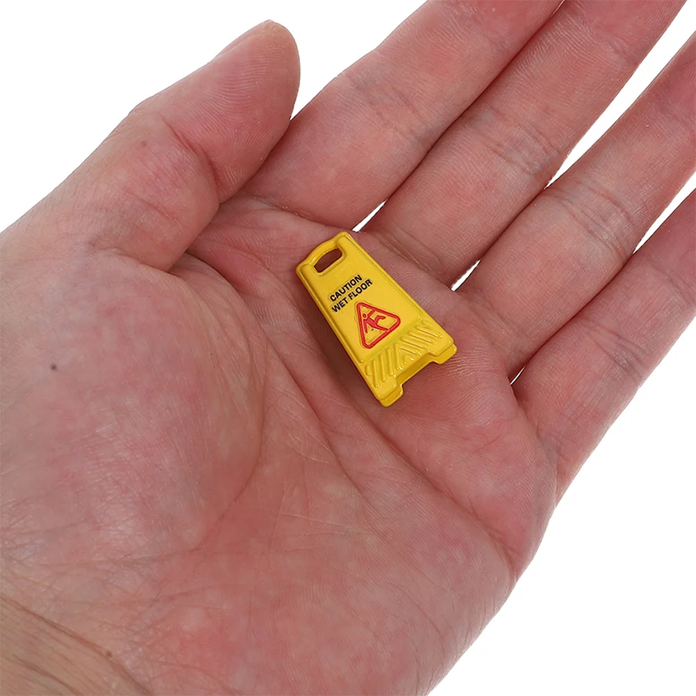 

10 Pcs Safety Education Floor Sign for Kids Realistic Slippery Toy Pretend Dollhouse Wet Warning Alloy Mini Caution