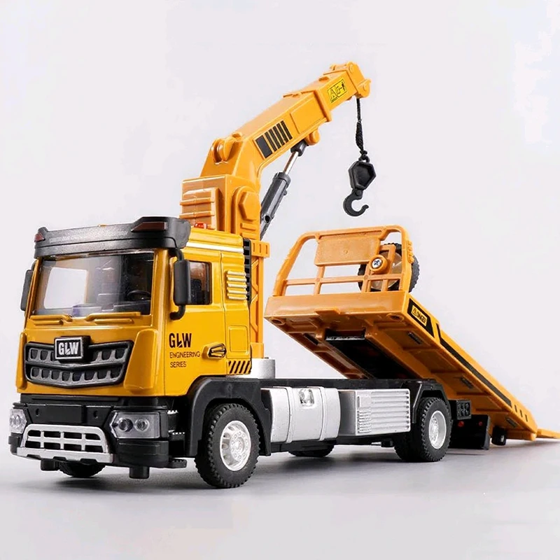 Coche de rescate amarillo 1:40, modelo fundido a presión de aleación, luz de sonido de ingeniería, colección extraíble, vehículos de juego, juguetes, regalos para niños