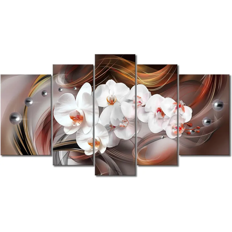 5 pcs of living room wall art white butterfly orchid brown background wall art diamond painting cross stitch embroidery mosaic