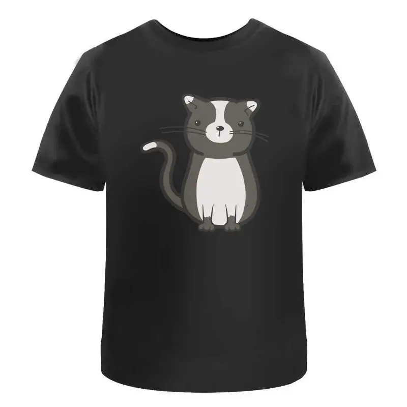 

Черно-белая хлопковая футболка с изображением кота Ta037168