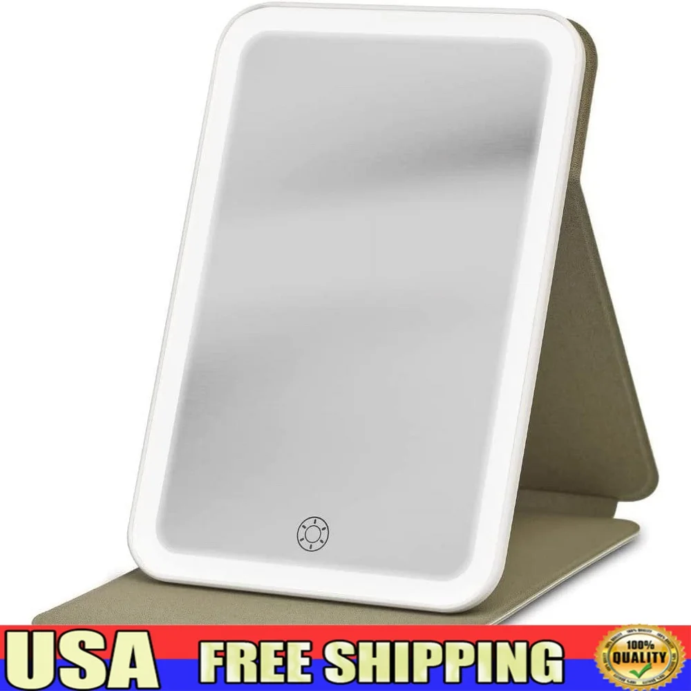 

Портативное дорожное зеркало с регулируемой подставкой, перезаряжаемая батарея, светодиодное освещение, три цветовых режима, небьющаяся защитная крышка