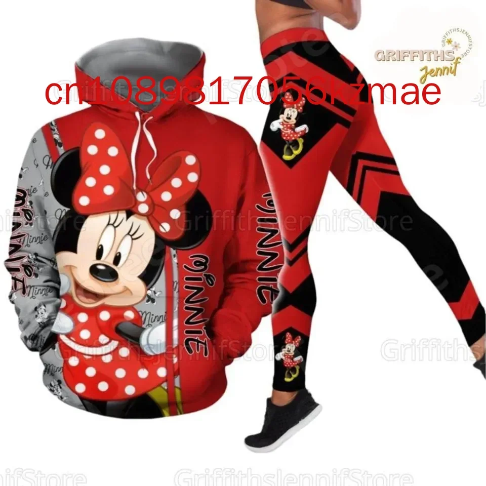 Sudadera con capucha Disney Minnie Mouse 3D para mujer, conjunto de pantalones de Yoga con capucha, pantalones de chándal de Yoga de Mickey de Disney, traje deportivo de moda con capucha